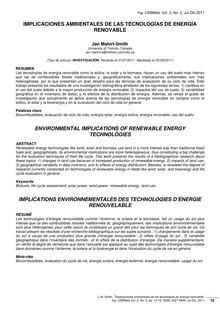 Implicaciones ambientales de las tecnologías de energía renovable. (Environmental implications of renewable energy technologies)