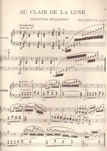 Partition complète, Au clair de la lune varié pour piano, Hérold, Ferdinand