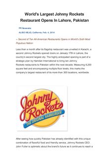 World s Largest Johnny Rockets Restaurant Opens In Lahore, Pakistan