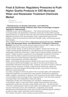 Frost & Sullivan: Regulatory Pressures to Push Higher Quality Products in CEE Municipal Water and Wastewater Treatment Chemicals Market