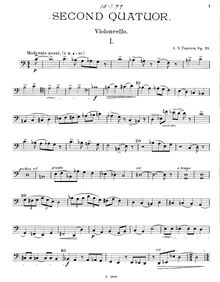 Partition violoncelle, corde quatuor No.2, C major, Taneyev, Aleksandr