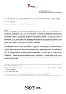 Les États et le contrôle territorial en Afrique centrale : principes et pratiques  - article ; n°547 ; vol.98, pg 286-301