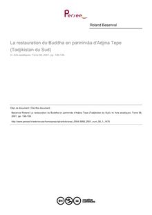 La restauration du Buddha en parinirv??a d Adjina Tepe (Tadjikistan du Sud) - article ; n°1 ; vol.56, pg 136-139