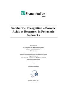 Saccharide recognition : boronic acids as receptors in polymeric networks [Elektronische Ressource] / Soeren Schumacher. Betreuer: Hans-Gerd Löhmannsröben