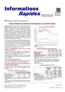 INSEE : Quasi-stabilité des créations d’entreprises en novembre 2013