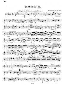 Partition violon 1, corde quatuor No.4, Op.44 No.2, E minor, Mendelssohn, Felix