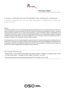 L avenir institutionnel de l évaluation des politiques publiques - article ; n°4 ; vol.20, pg 51-65