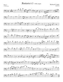 Partition basse 1 viole de gambe, basse clef, fantaisies pour 3 violes de gambe et orgue par Richard Cooke