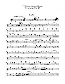 Partition flûte 1, 2, Symphony No.32, Overture, G major, Mozart, Wolfgang Amadeus