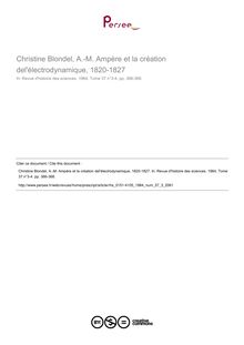 Christine Blondel, A.-M. Ampère et la création del électrodynamique, 1820-1827  ; n°3 ; vol.37, pg 366-368