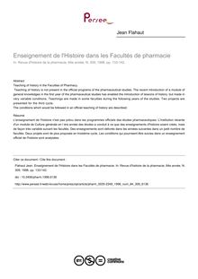 Enseignement de l Histoire dans les Facultés de pharmacie - article ; n°309 ; vol.84, pg 133-142