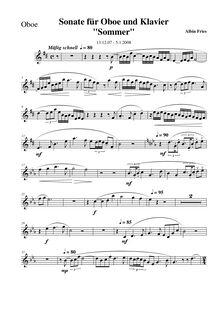 Partition , Mäßig schnell, hautbois , partie, Sonate für hautbois und Klavier  Sommer 