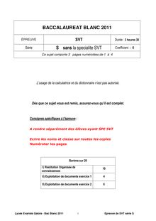 Lycée Evariste Galois Bac Blanc Epreuve de SVT série S