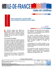 Point conjoncturel - automne 2009  Une économie francilienne encore fragile  
