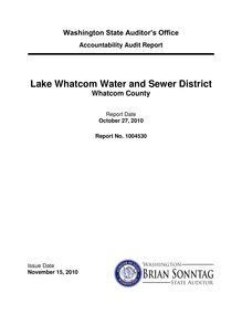 Accountability Audit Report Lake Whatcom Water and Sewer District Whatcom County