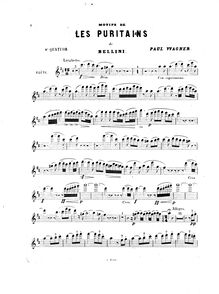Partition flûte , partie, quatuor No.8, Motifs de  I puritani , Motifs de Les Puritains de Bellini8e Quatuor