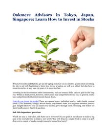 Oakmere Advisors in Tokyo, Japan, Singapore: Learn How to Invest in Stocks
