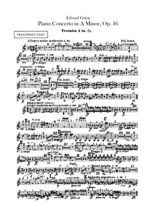 Partition trompette 1, 2 (C, A)Transposed parties en B♭, Piano Concerto en A minor, Op.16
