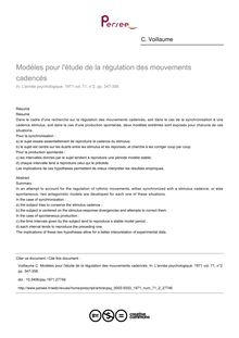 Modèles pour l étude de la régulation des mouvements cadencés - article ; n°2 ; vol.71, pg 347-358