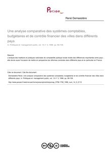Une analyse comparative des systèmes comptables, budgétaires et de contrôle financier des villes dans différents pays - article ; n°3 ; vol.14, pg 89-108