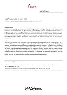 La Pilocarpine a cent ans - article ; n°234 ; vol.65, pg 173-177