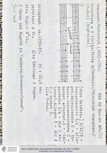 Partition complète, Ouverture en C major, GWV 408, C major, Graupner, Christoph