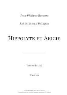 Partition Hautbois (hautbois), Hippolyte et Aricie, Tragédie en musique en cinq actes et un prologue