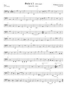 Partition viole de basse,  No.2 pour 3 violes de gambe et orgue par William Lawes