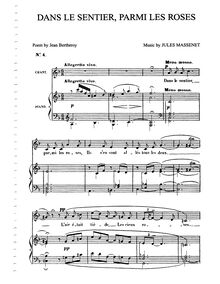 Partition complète (F Major: medium voix et piano), Dans le sentier, parmi les roses