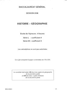  Bac ES et L : Histoire Géographie (session 2006)