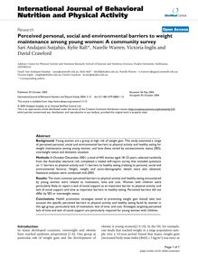 Perceived personal, social and environmental barriers to weight maintenance among young women: A community survey