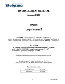Sujet Washington Italien LV2 - Bac S, ES, L 