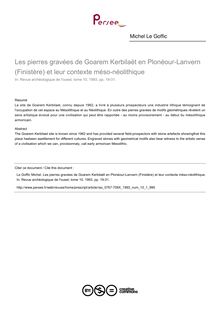 Les pierres gravées de Goarem Kerbilaët en Plonéour-Lanvern (Finistère) et leur contexte méso-néolithique - article ; n°1 ; vol.10, pg 19-31