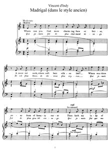 Partition complète, Madrigal, Op. 4, Indy, Vincent d 