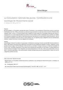 La Consultation nationale des jeunes. Contribution à une sociologie de l illusionnisme social - article ; n°1 ; vol.25, pg 91-113