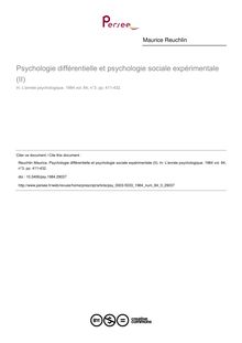 Psychologie différentielle et psychologie sociale expérimentale (II) - article ; n°3 ; vol.84, pg 411-432