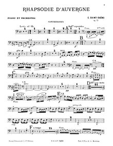 Partition Basses, Rhapsodie d Auvergne, Op.73, Saint-Saëns, Camille