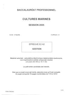 Gestion 2005 Bac Pro - Cultures marines