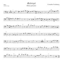 Partition viole de basse, madrigaux pour 5 voix, Verdonch, Cornelio par Cornelio Verdonch
