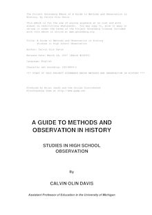 A Guide to Methods and Observation in History - Studies in High School Observation