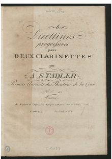 Partition clarinette 1, 6 Duettinos progressives pour Deux Clarinettes par Anton Stadler