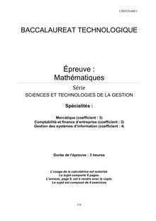 Sujet du bac serie STG 2012: Mathématiques-métropole