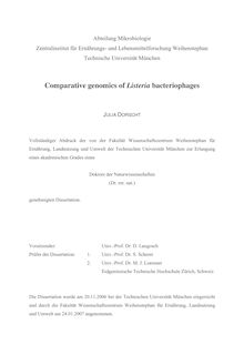 Comparative genomics of Listeria bacteriophages [Elektronische Ressource] / Julia Dorscht