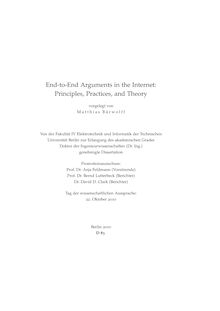 End-to-end arguments in the internet [Elektronische Ressource] : principles, practices, and theory / vorgelegt von Matthias Bärwolff