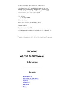 Epicoene: Or, the Silent Woman