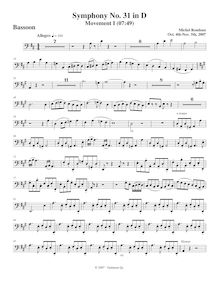Partition basson, Symphony No.31, D major, Rondeau, Michel par Michel Rondeau