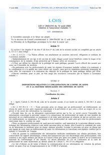 Evaluation des pratiques, textes législatifs et réglementaires - Loi du 13 août 2004 réformant l assurance maladie