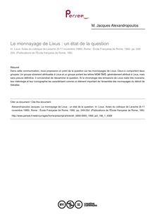 Le monnayage de Lixus : un état de la question - article ; n°1 ; vol.166, pg 249-254
