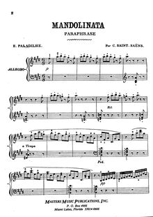 Partition complète, Mandolinata: Paraphrase on pour song by E. Paladilhe