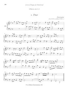 Partition 255-26, Pièces en C♭: , Duo - , Récit - , Trio - , Récit - , (Basse et dessus de Trompette) - , Dialogue - , Dialogue - , Récit sur la Trompette Dessus et Basse - , Récit - , Dialogue, Livre d orgue de Montréal